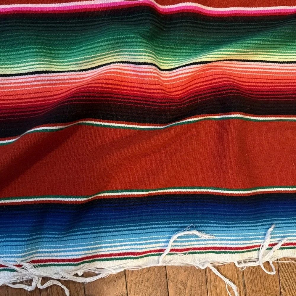 Large Mexican Saltillo Serape Fringed Blanket 60